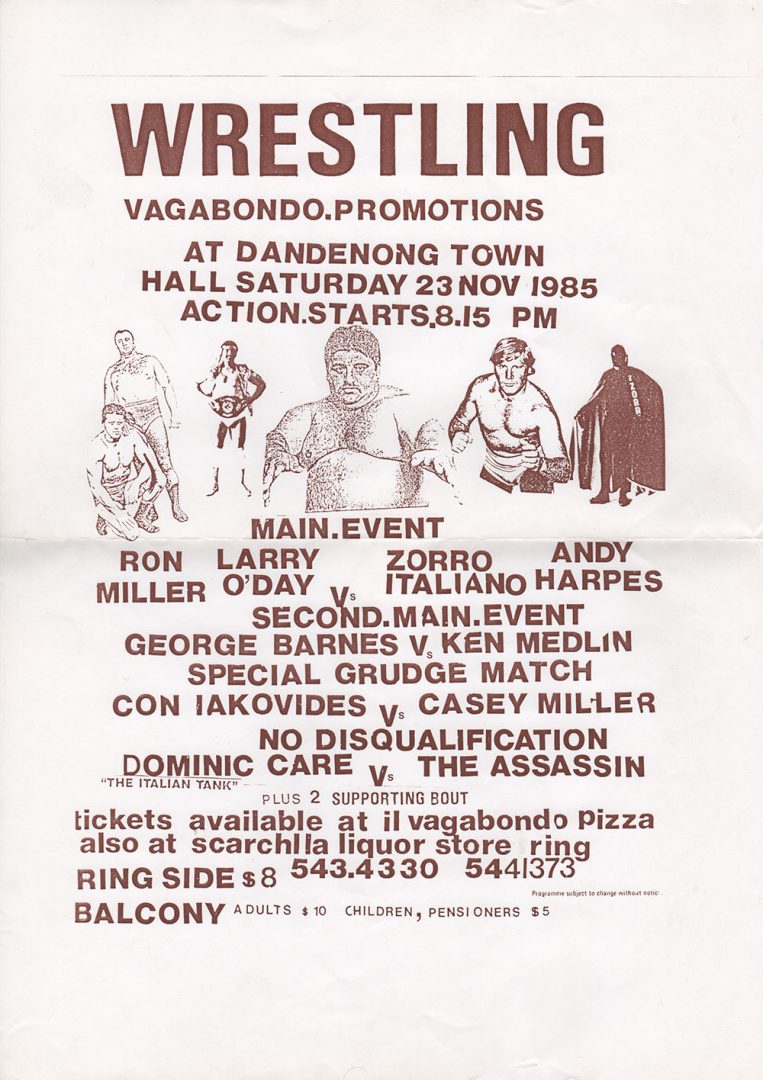 Dandenong Town Hall, 23rd November 1985 Wrestling Event Poster