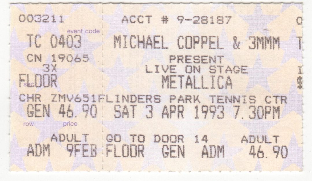 Flinders Park Tennis Centre, Melbourne, 3rd April, 1993 Ticket Stub