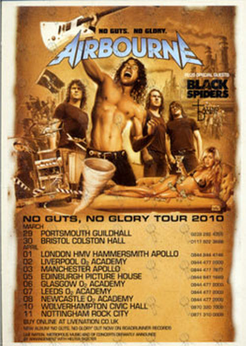 AIRBOURNE - No Guts. No Glory. Signed UK Tour Flyer - 2