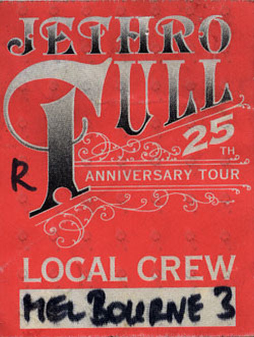 JETHRO TULL - Unused &#39;25th Anniversary Tour&#39; Local Crew Cloth Sticker Pass - 1