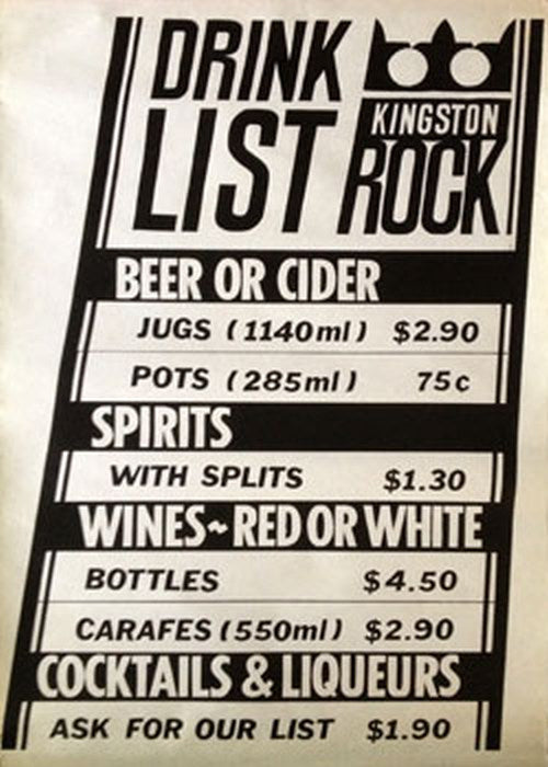 KINGSTON ROCK - Drinks List Poster - 1