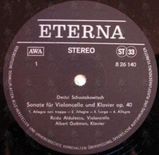 SCHOSTAKOWITSCH-- DMITRI - Sonate Fur Violoncello Und Klavier Op. 40 / Sonate Fur Violoncello Und Klavier Op. 11 Nr. 3 - 3